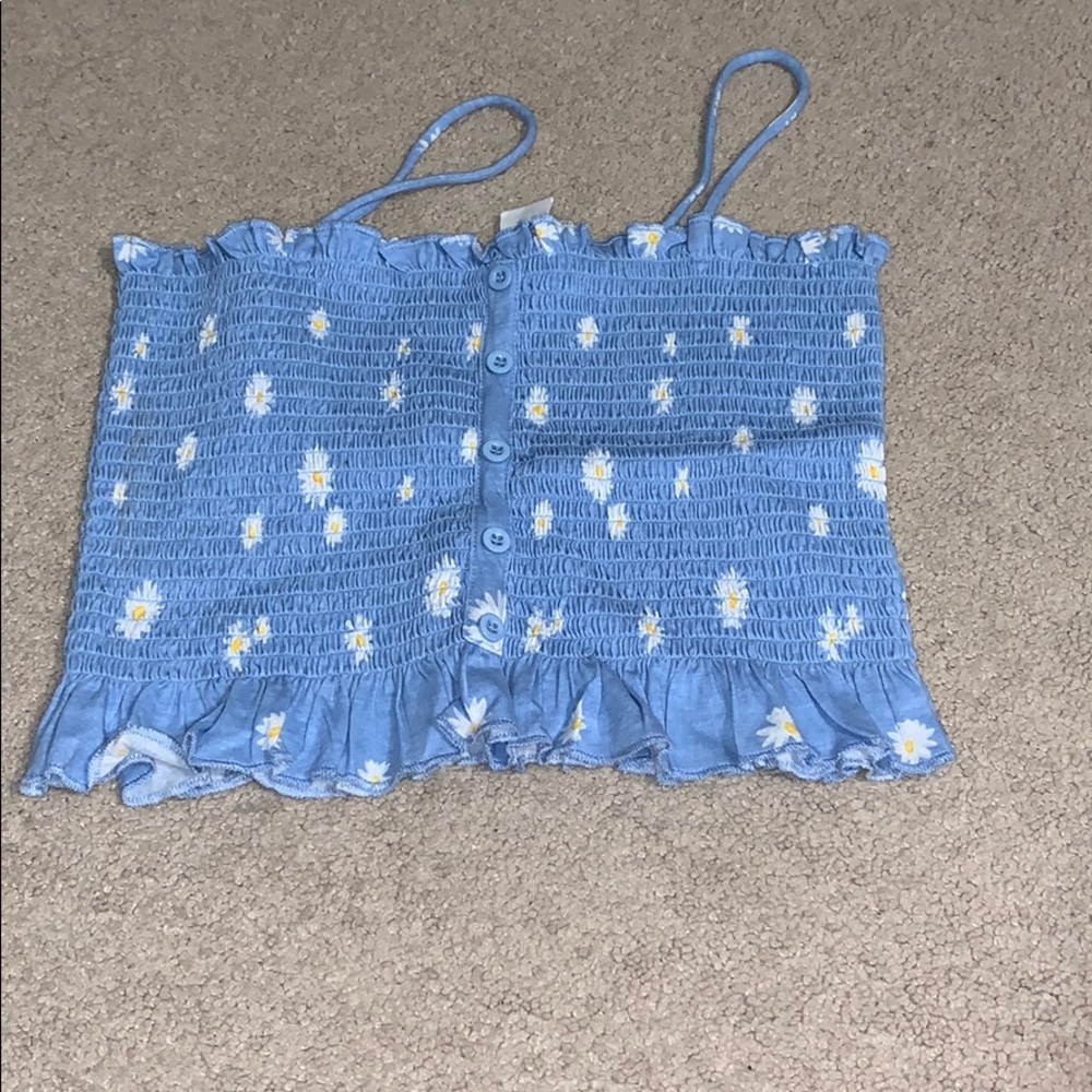 light blue and daisies spaghetti strap crop top